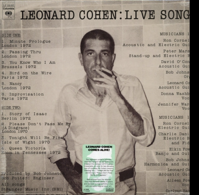 COHEN, LEONARD | LIVE SONGS | VINYL RECORD (LP)