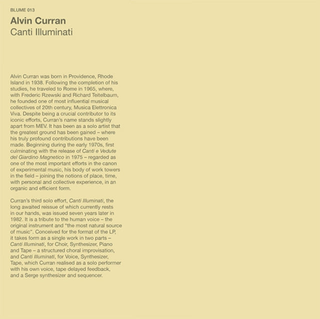 CURRAN, ALVIN | CANTI ILLUMINATI | VINYL RECORD (LP)