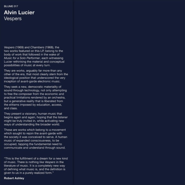LUCIER, ALVIN | VESPERS | VINYL RECORD (LP)