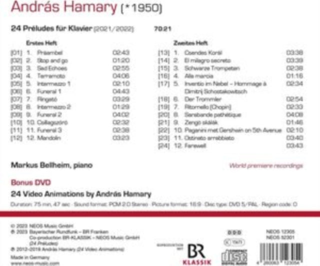 BELLHEIM, MARKUS | ANDRAS HAMARY: 24 PRELUDES FOR PIANO (CD/DVD) | CD