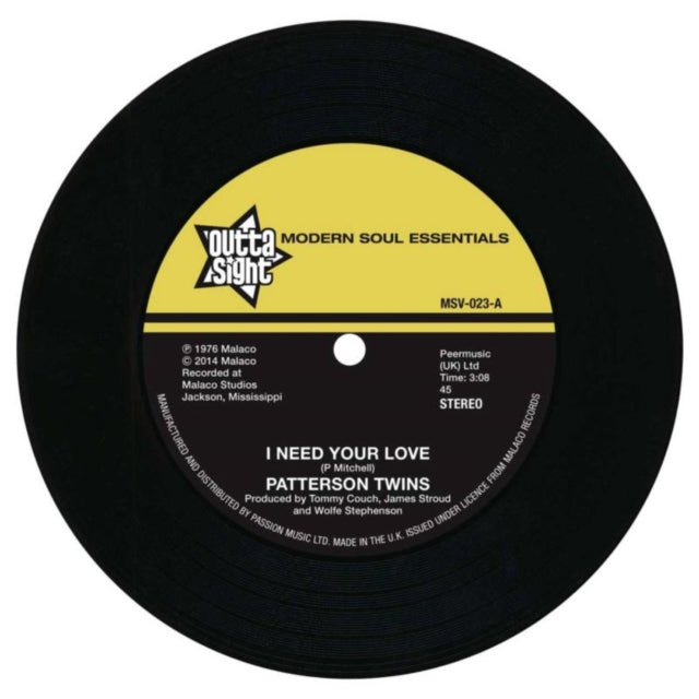 PATTERSON TWINS / RICHARD C | I NEED YOU LOVE / I'M GONNA | 7IN VINYL