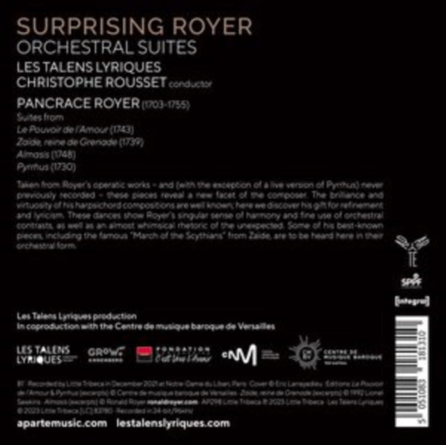 LES TALENS LYRIQUES | SURPRISING ROYER - PANCRACE ROYER: ORCH SUITES | CD