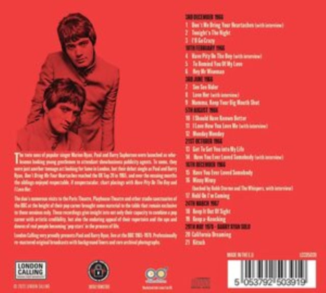 PAUL & BARRY RYAN | LIVE ON AIR 1965-1970 | CD