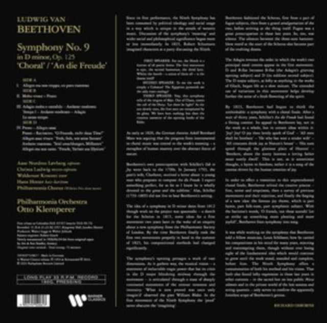 KLEMPERER, OTTO | BEETHOVEN SYMPHONY NO 9 CHORAL (2LP) | VINYL RECORD (LP)