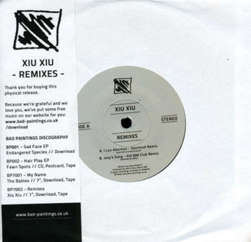 XIU XIU | I LUV ABORTION (DEERHOOF REMIX) / JOEYS SONG (KID 606 REMIX) | 7IN VINYL