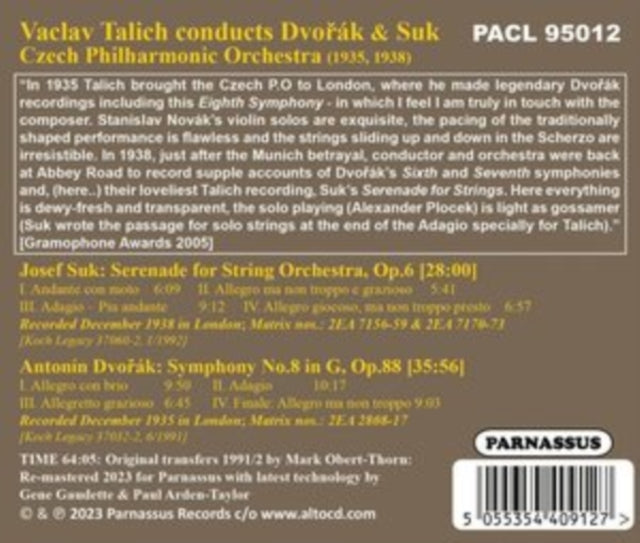 TALICH, VACLAV | VACLAV TALICH CONDUCTS DVORAK & SUK | CD