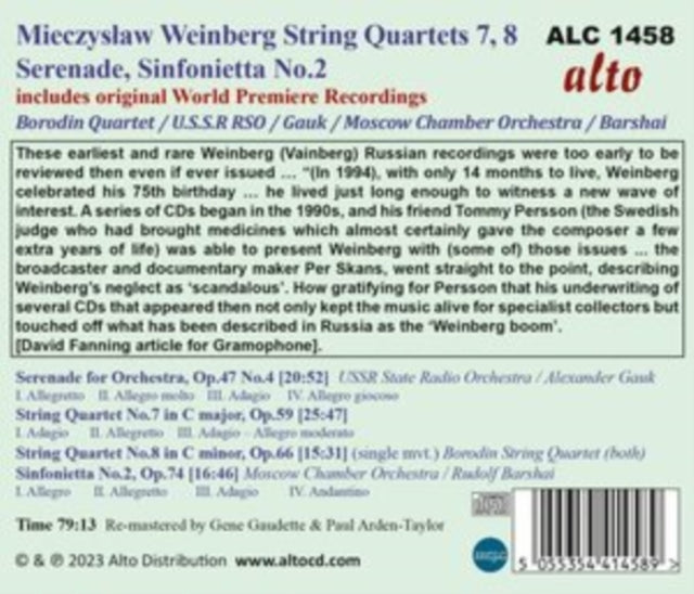 BORODIN QUARTET | MIECZYSLAW WEINBERG: STR QRTS NOS. 7 & 8 | CD