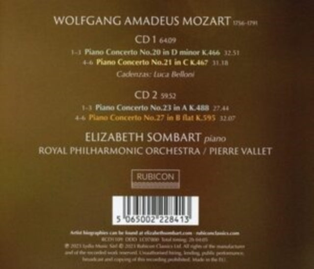 SOMBART, ELIZABETH | MOZART: PIANO CONCERTOS 20 21 23 & 27 | CD