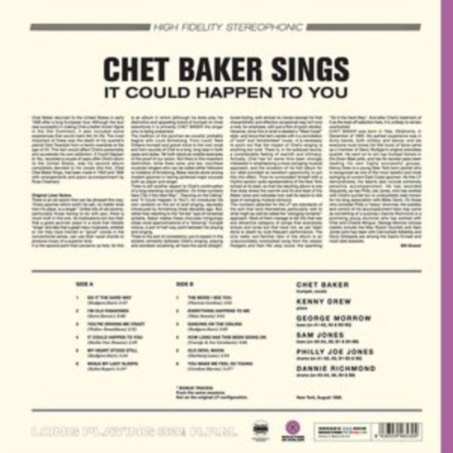 BAKER, CHET | IT COULD HAPPEN TO YOU (2 BONUS TRACKS/LIMITED TRANSPARENT PURPLE 180G/DMM VINYL) | VINYL RECORD (LP)