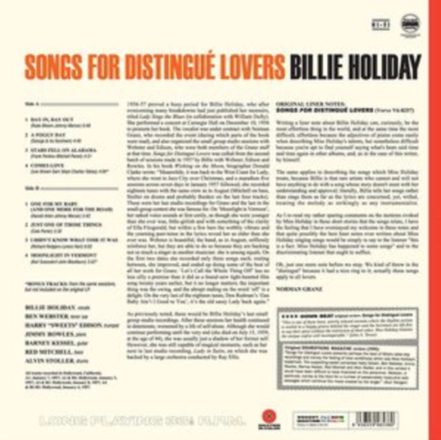 HOLIDAY, BILLIE | SONGS FOR DISTINGUE LOVERS +(2 BONUS TRACKS/LIMITED TRANSPARENT RED VINYL/180G/DMM) | VINYL RECORD (LP)