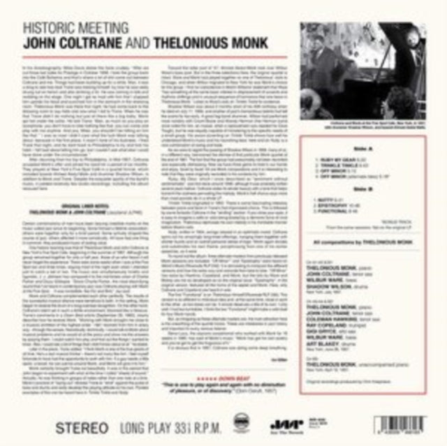 MONK, THELONIOUS WITH JOHN COLTRANE | HISTORIC MEETING JOHN COLTRANE & THELONIOUS MONK (180G/VIRGIN VINYL PRESSING FOR SUPER FIDELITY) | VINYL RECORD (LP)