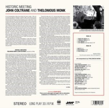 MONK, THELONIOUS WITH JOHN COLTRANE | HISTORIC MEETING JOHN COLTRANE & THELONIOUS MONK (180G/VIRGIN VINYL PRESSING FOR SUPER FIDELITY) | VINYL RECORD (LP)