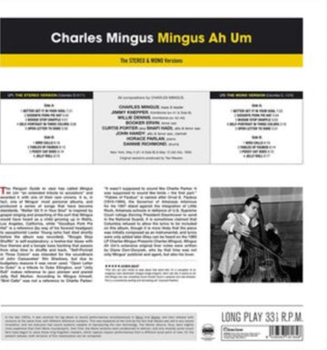 MINGUS, CHARLES | MINGUS AH HUM: ORIGINAL STEREO & MONO VERSIONS (2LP GATEFOLD SET)/180G/DMM) | VINYL RECORD (LP)