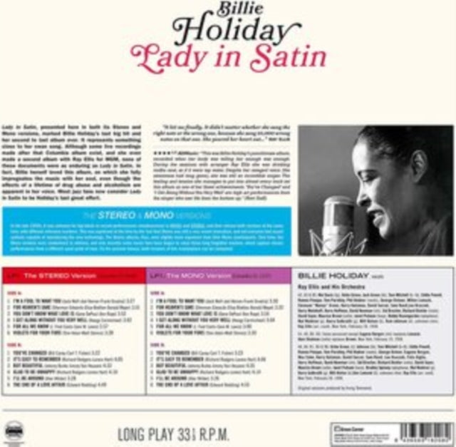 HOLIDAY, BILLIE | LADY IN SATIN: THE ORIGINAL STEREO & MONO VERSIONS (180G/VIRGIN VINYL/DMM) | VINYL RECORD (LP)