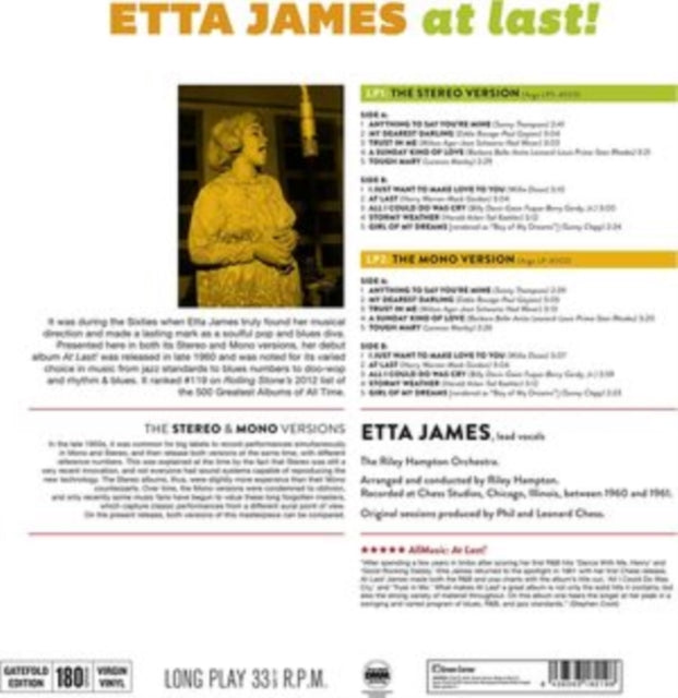 JAMES, ETTA | AT LAST (ORIGINAL STEREO & MONO VERSIONS/2LP GATEFOLD) | VINYL RECORD (LP)